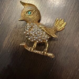 Vintage Gold and Crystal Bird Brooch